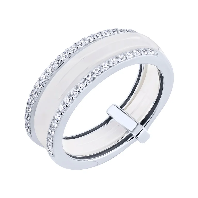 Каблучка 4 в 1 зі срібла з керамікою та доріжками фіанітів - 2138186