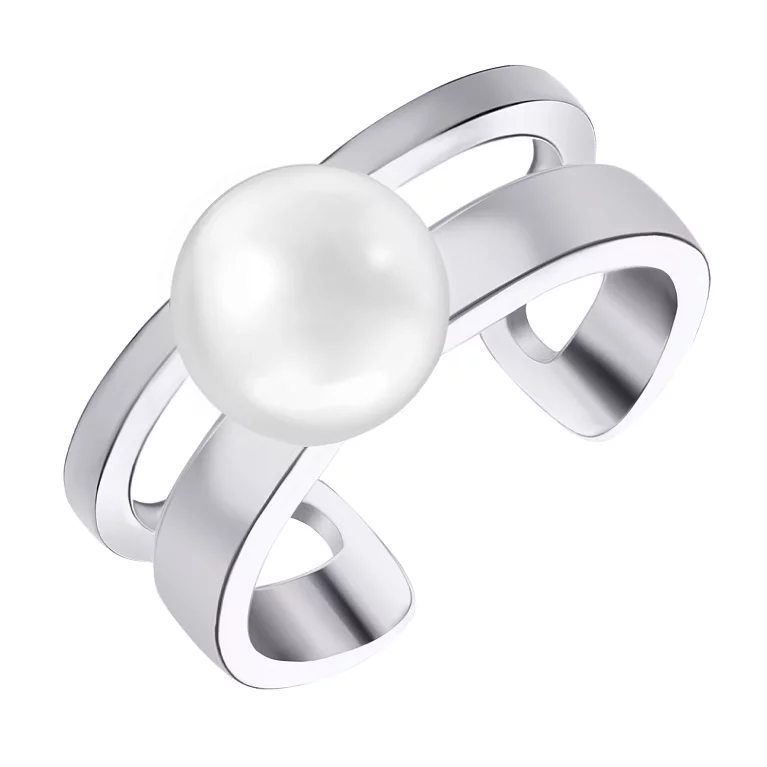 Серебряное двойное кольцо с жемчугом. Артикул 7501/К2Ж/1282: цена, отзывы, фото – купить в интернет-магазине AURUM