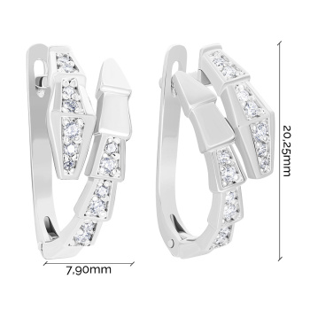 Серьги "Змея" с фианитами в белом золоте - 1628077