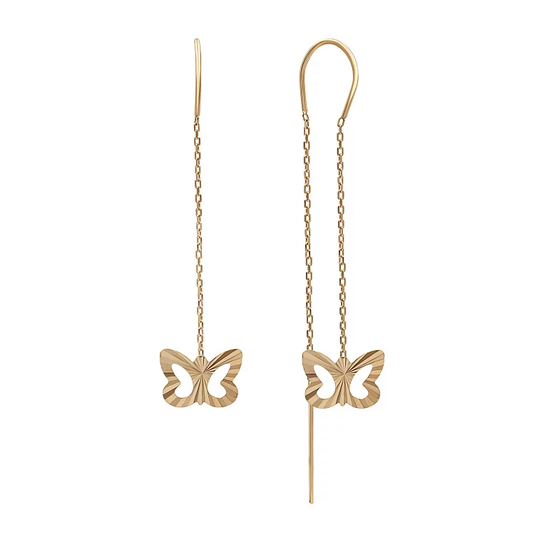 Сережки-протяжки Бабочки из красного золота. Артикул 210260: цена, отзывы, фото – купить в интернет-магазине AURUM