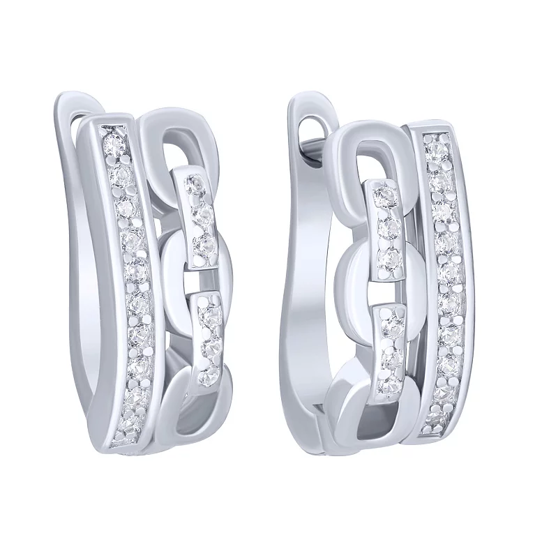 Срібні сережки "Ланки" з фіанітами. Артикул 7502/2147930: ціна, відгуки, фото – купити в інтернет-магазині AURUM
