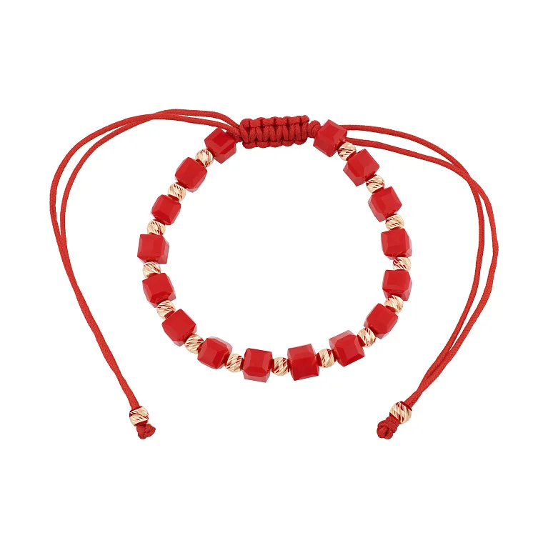 Шелковый браслет на нити с ониксом и вставками из красного золота - 2118625