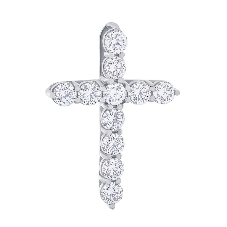 Хрестик з білого золота з доріжкою діамантів. Артикул 3109608202: ціна, відгуки, фото – купити в інтернет-магазині AURUM