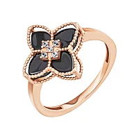Каблучка в червоному золоті "Квітка" з оніксом та фіанітами - 2071791