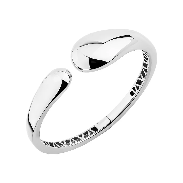 Незамкнутый жесткий браслет "Капля" из белого золота - 2135639