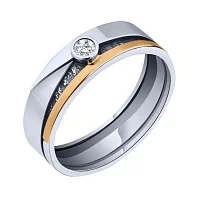 Серебряное кольцо с фианитом, золотой накладкой, чернением - 2024349