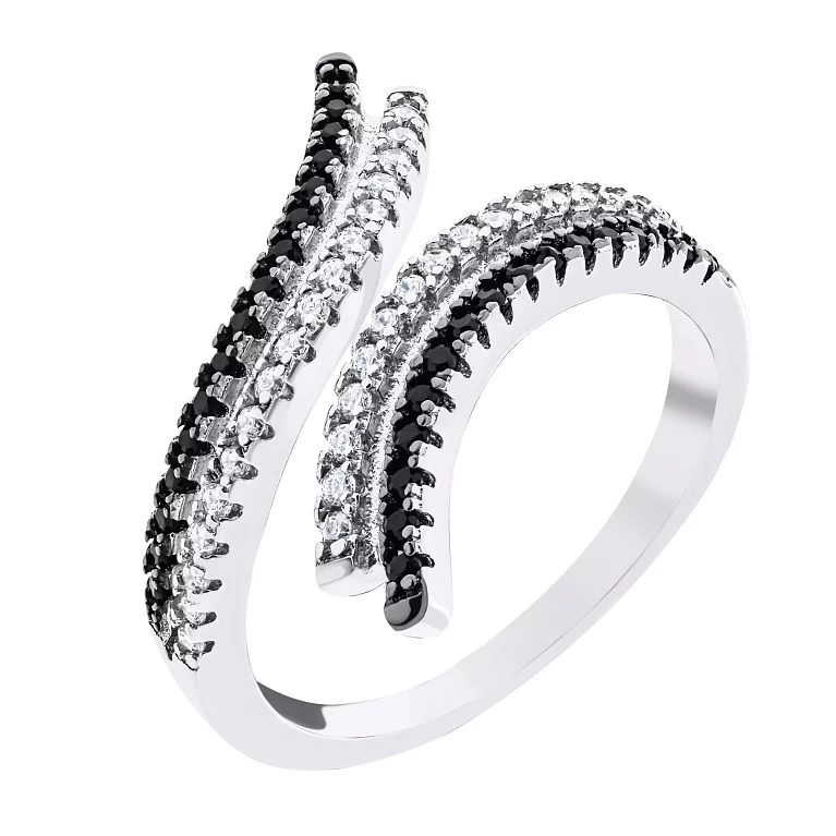 Серебряное кольцо с черно-белыми фианитами . Артикул 7501/К2ФО/1325/165: цена, отзывы, фото – купить в интернет-магазине AURUM