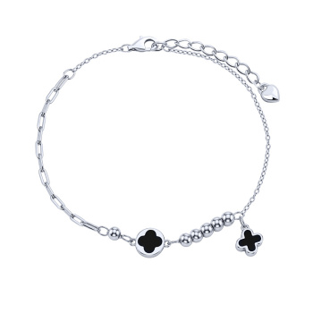 Срібний браслет з підвісом "Конюшина" та емаллю  - 2250598