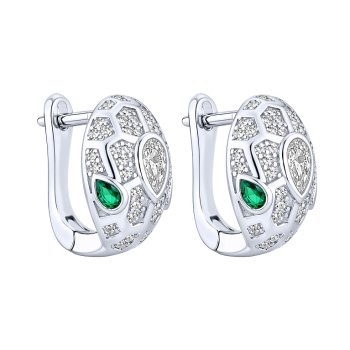 Серьги "Змея" из серебра с фианитами и альпинитами  - 2239473