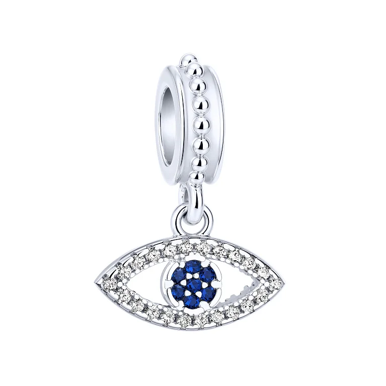 Серебряный шарм "Глаз" с подвесом с фианитами и альпинитами - 2250361