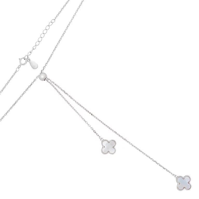 Колье-галстук из серебра "Клевер" с перламутром якорное плетение. Артикул 7507/4822ЕПРБ/49: цена, отзывы, фото – купить в интернет-магазине AURUM