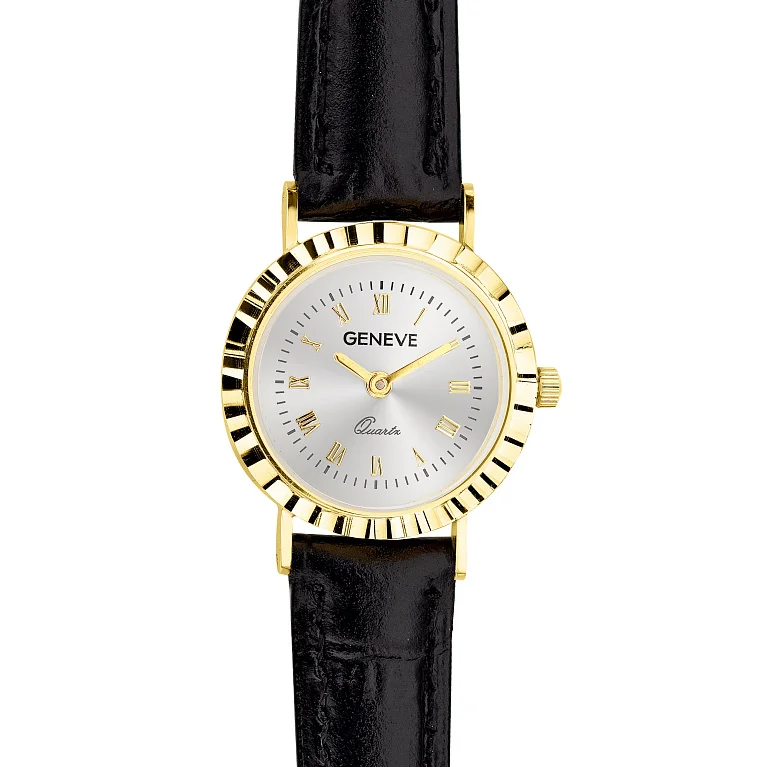 Часы наручные "Geneve" из лимонного золота с кожаным ремешком - 2181245