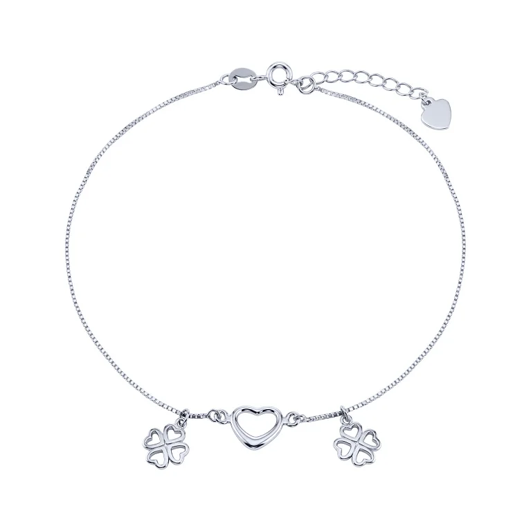 Браслет "Серце та конюшина" зі срібла з підвісами плетіння венеціанське - 2222042