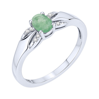 Серебряное кольцо с изумрудом и фианитами - 2297678