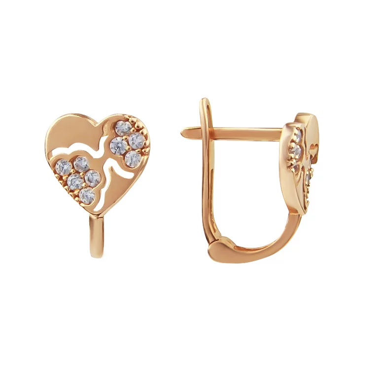 Золоті сережки з фіанітом Серце. Артикул 9200557: ціна, відгуки, фото – купити в інтернет-магазині AURUM