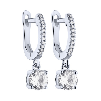 Серебряные серьги с подвесом с фианитами - 2220749