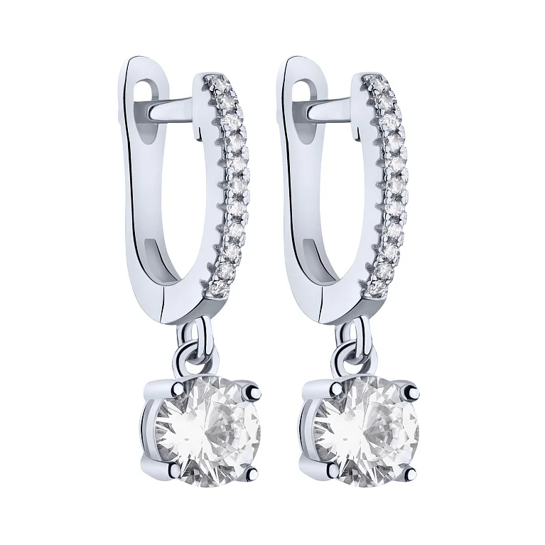 Срібні сережки з підвісом з фіанітами - 2220749