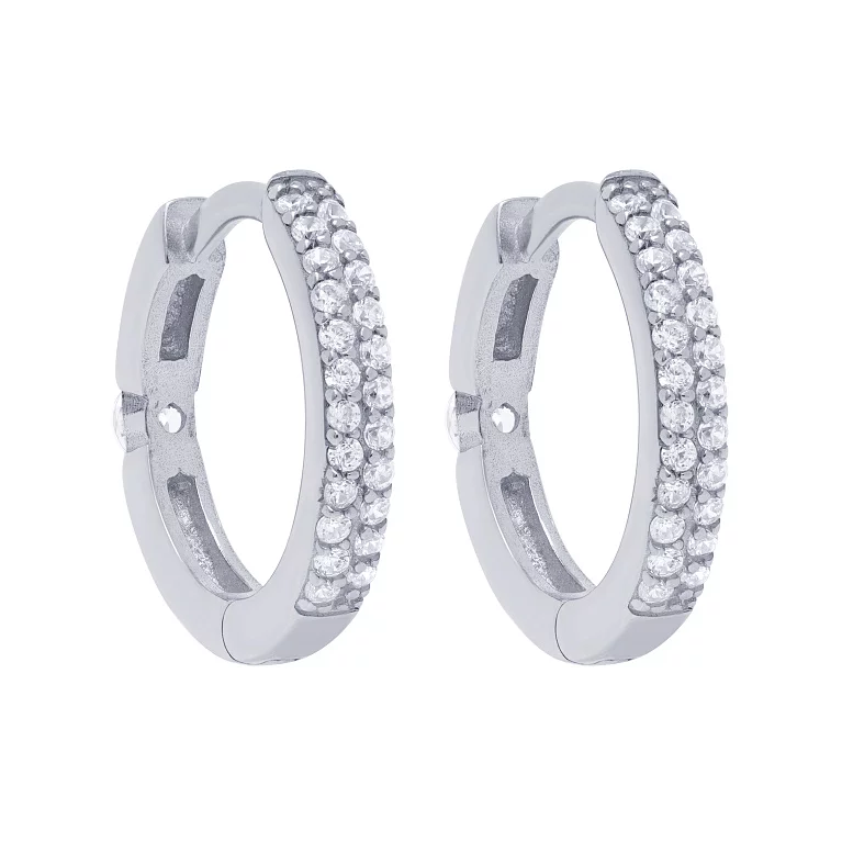 Сережки-кільця срібні з фіанітами. Артикул 7502/2421R: ціна, відгуки, фото – купити в інтернет-магазині AURUM