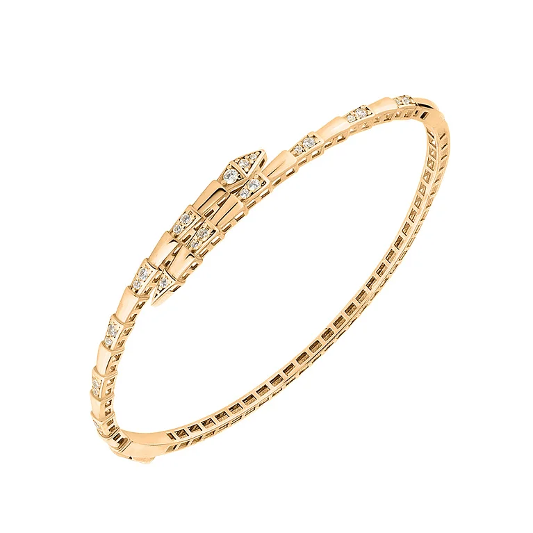 Жорсткий браслет "Змія" в червоному золоті з фіанітами - 2187582