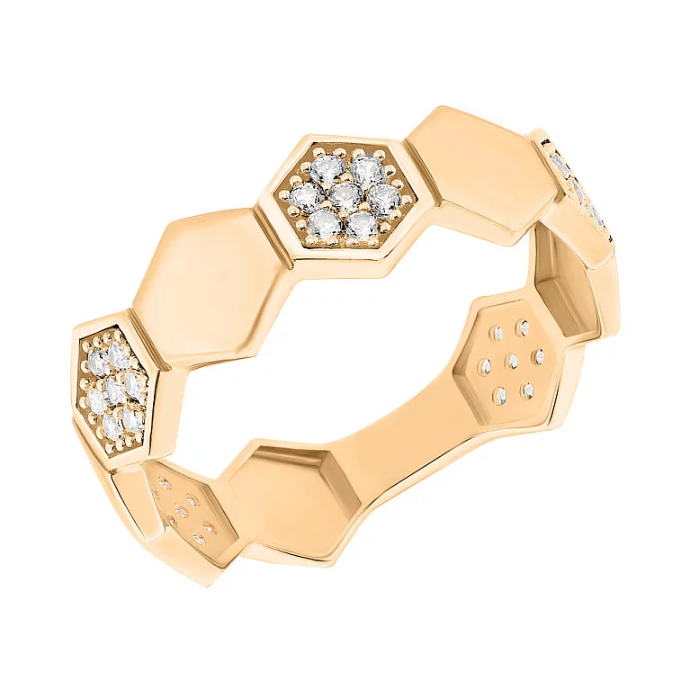 Золотое кольцо с геометрией и фианитами. Артикул 1109846101: цена, отзывы, фото – купить в интернет-магазине AURUM