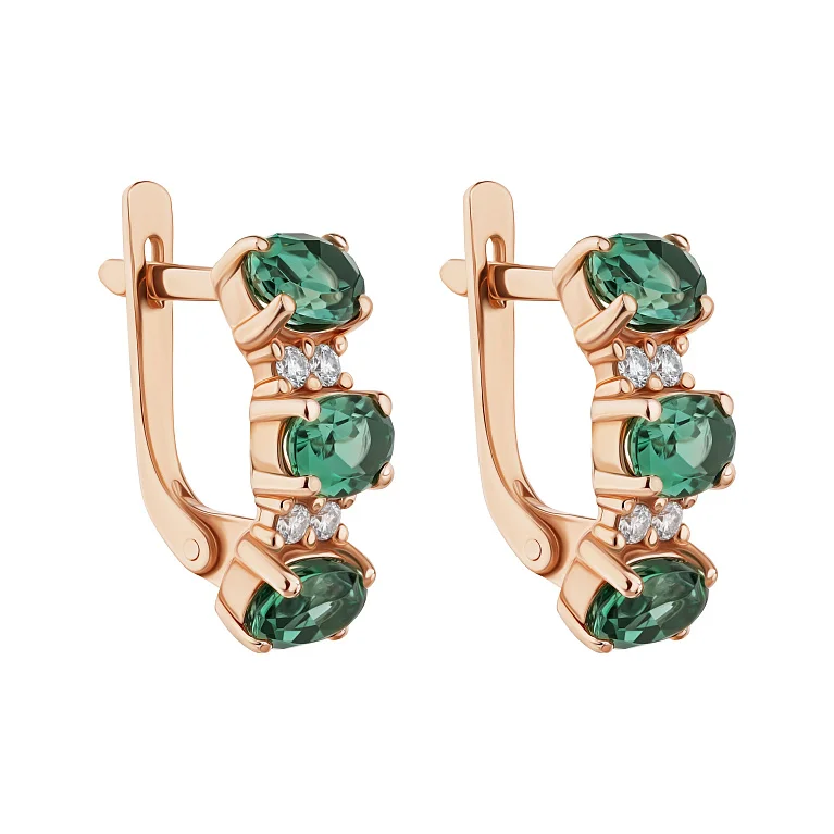 Серьги в красном золоте с кварцем и фианитами - 2178340