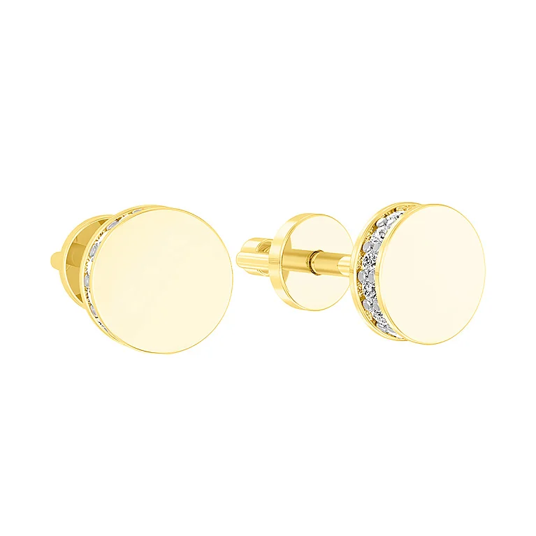 Сережки-гвоздики з лимонного золота з фіанітом - 970505