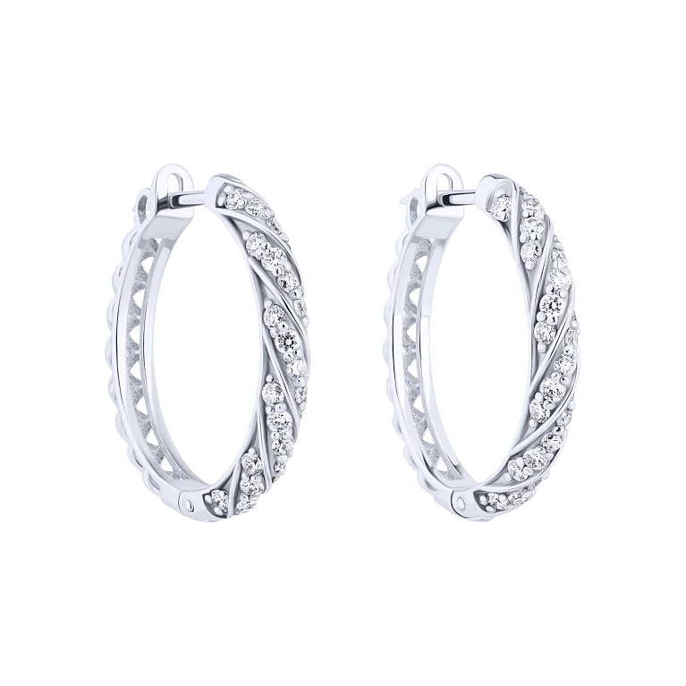 Серьги-кольца "Спираль" из белого золота с брилиантами - 2133625