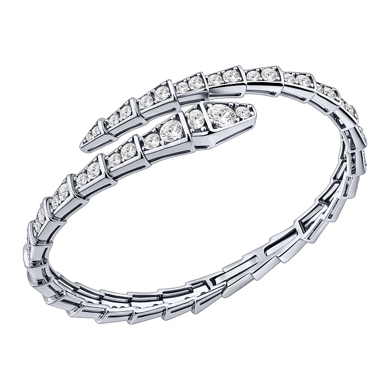 Незамкнутый жесткий браслет из серебра "Змея" с фианитами - 2166165