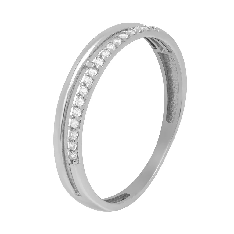 Двойное кольцо из белого золота с дорожкой фианитов. Артикул 214749702: цена, отзывы, фото – купить в интернет-магазине AURUM