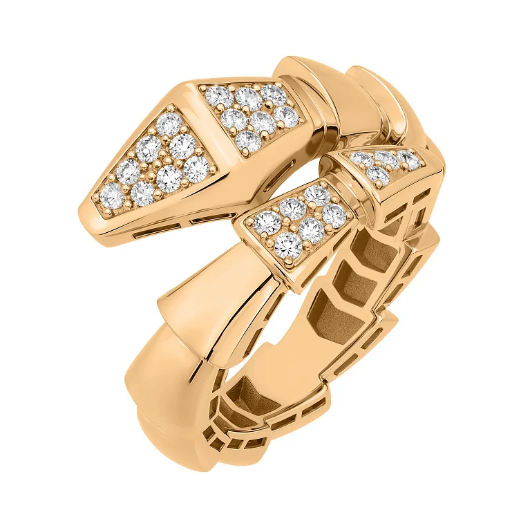 Незамкнутое кольцо "Змея" из красного золота с фианитами - 2149826