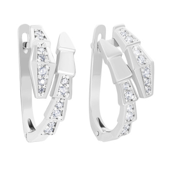 Серьги "Змея" с фианитами в белом золоте - 1628077