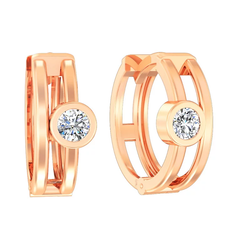 Сережки-кольца из красного золота с фианитом. Артикул 111073: цена, отзывы, фото – купить в интернет-магазине AURUM
