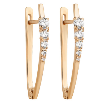 Сережки из красного золота с фианитами - 952494