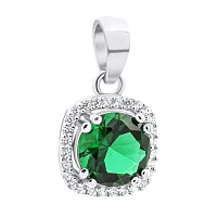 Підвіс срібний із зеленим смарагдом і доріжкою фіанітів - 1525081