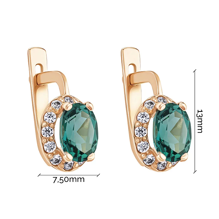 Серьги с кварцом и фианитами в красном золоте - 2078383