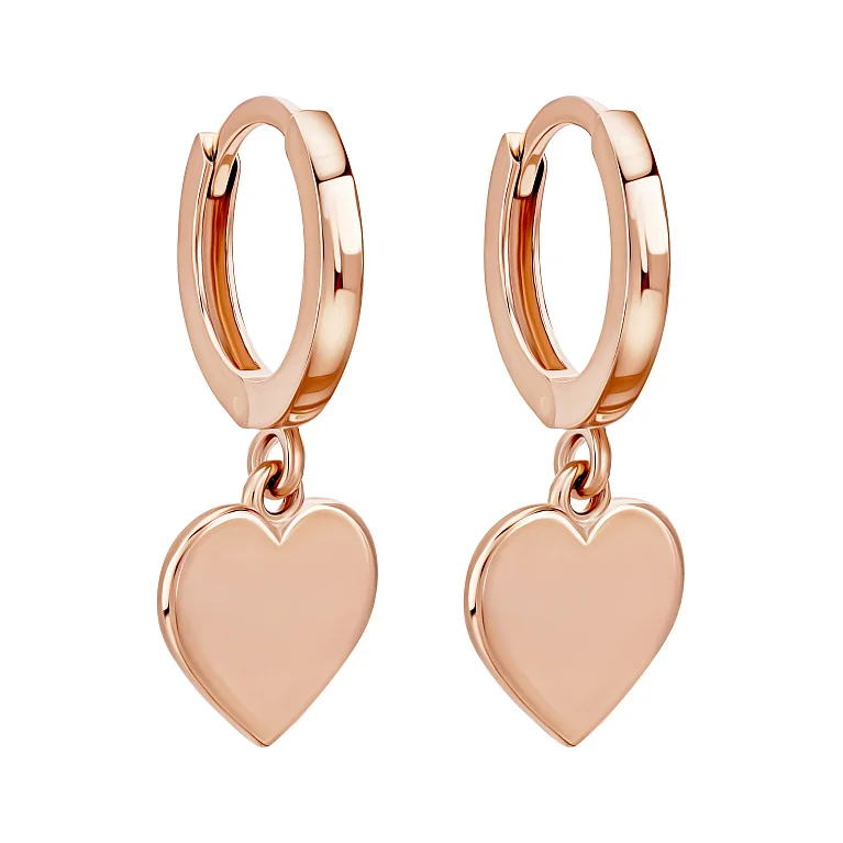 Сережки-кільця з червоного золота "Серце" з підвісом - 2131002