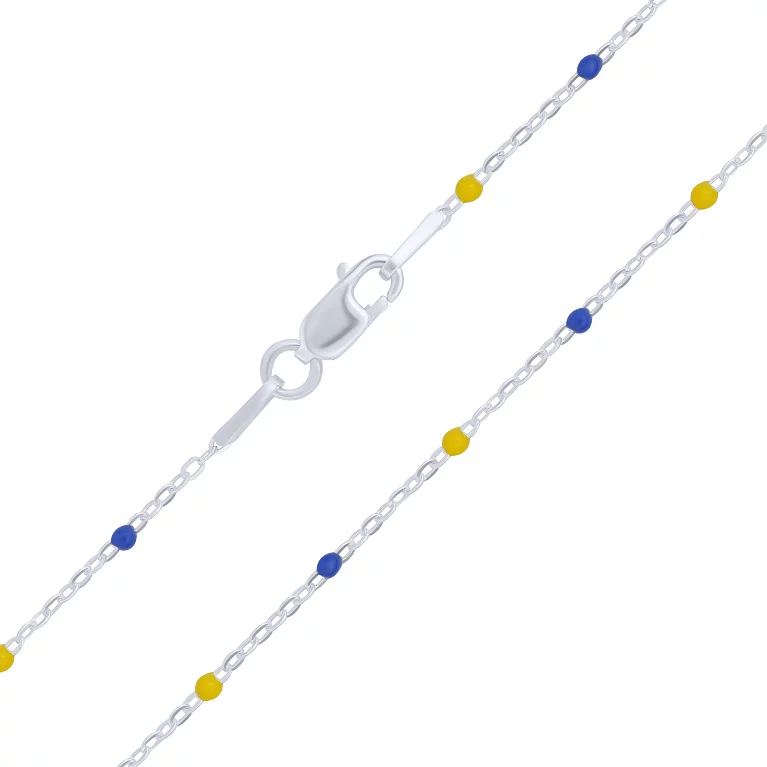 Срібний ланцюжок із синьою та жовтою емаллю плетіння якірне. Артикул 7108/1132/73: ціна, відгуки, фото – купити в інтернет-магазині AURUM