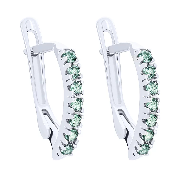 Срібні сережки з зеленими фіанітами. Артикул 7502/СК2ФИ/020/3: ціна, відгуки, фото – купити в інтернет-магазині AURUM