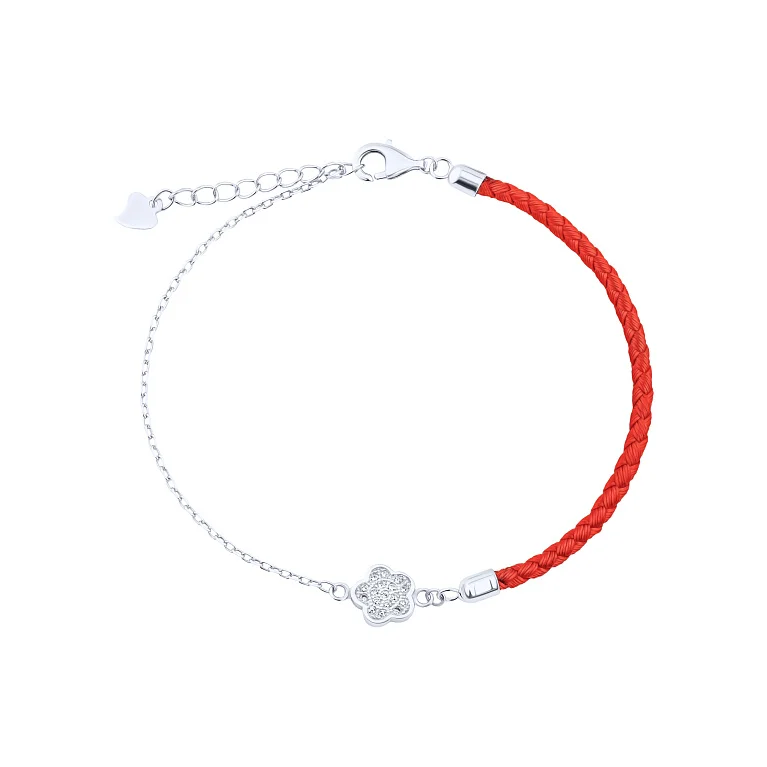 Срібний шовковий браслет "Квітка" з якірним плетінням і фіанітами - 2146916