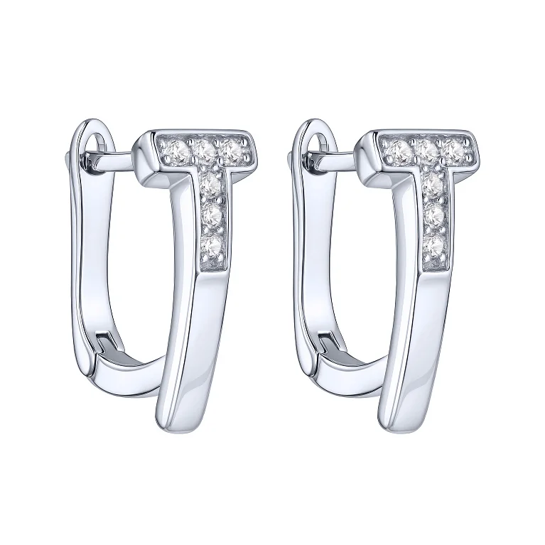 Срібні сережки з фіанітами - 2159697