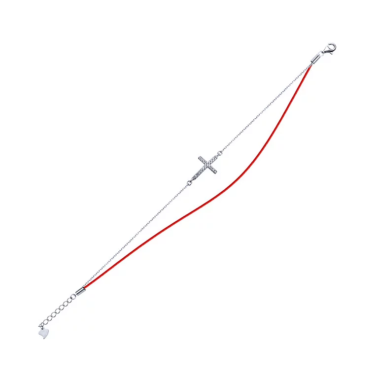 Двойной шелковый браслет со вставкой из серебра "Крестик" с фианитами якорное плетение. Артикул 7309/1609к: цена, отзывы, фото – купить в интернет-магазине AURUM