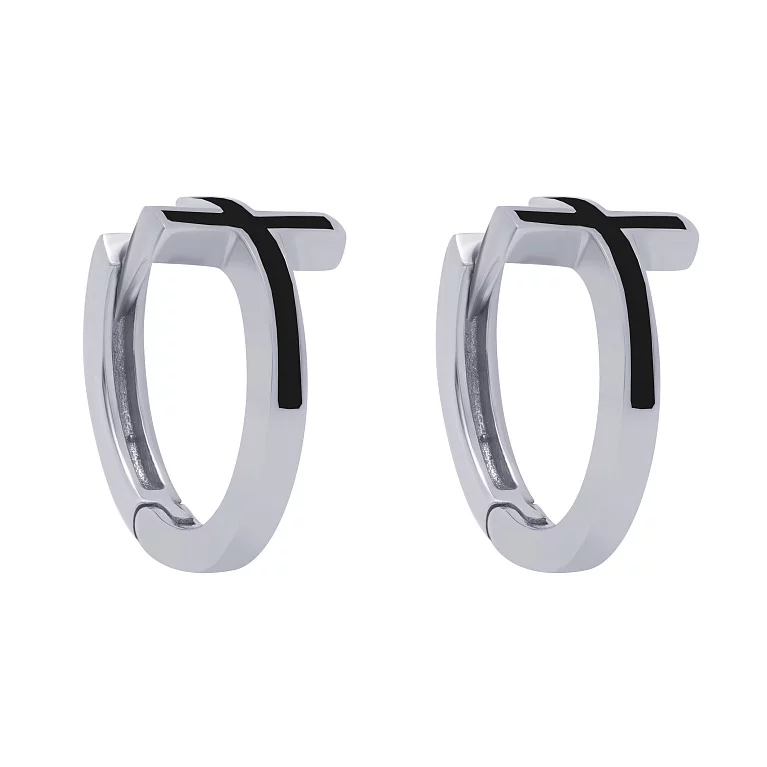 Серьги-кольца серебряные в форме крестика с эмалью. Артикул 7502/1025AgсР/55: цена, отзывы, фото – купить в интернет-магазине AURUM