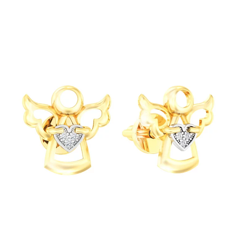 Золоті сережки-гвоздики Ангел з фіанітами . Артикул 110582ж: ціна, відгуки, фото – купити в інтернет-магазині AURUM