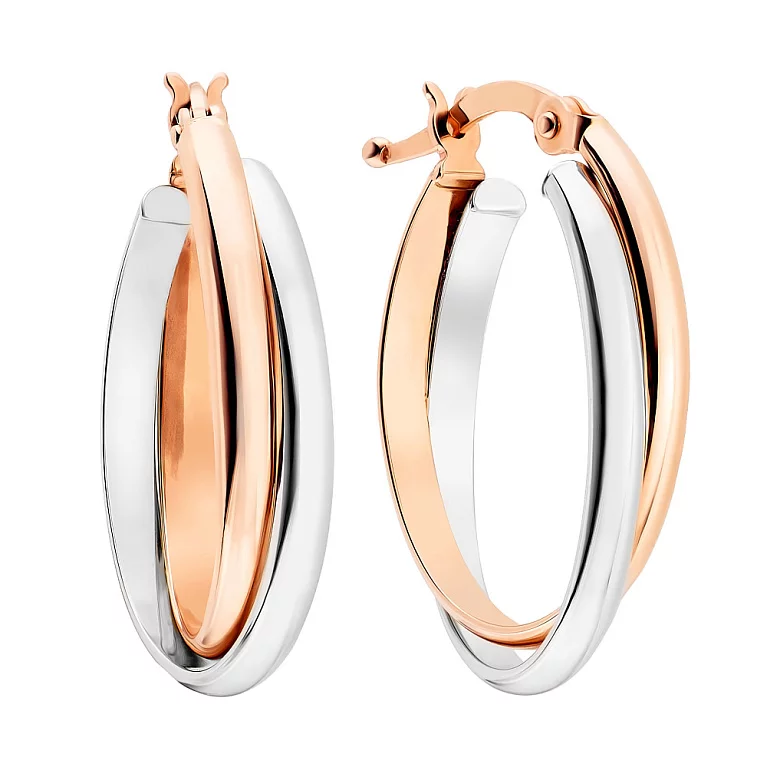 Сережки-кольца из комбинированого золота. Артикул 105970/25кб: цена, отзывы, фото – купить в интернет-магазине AURUM