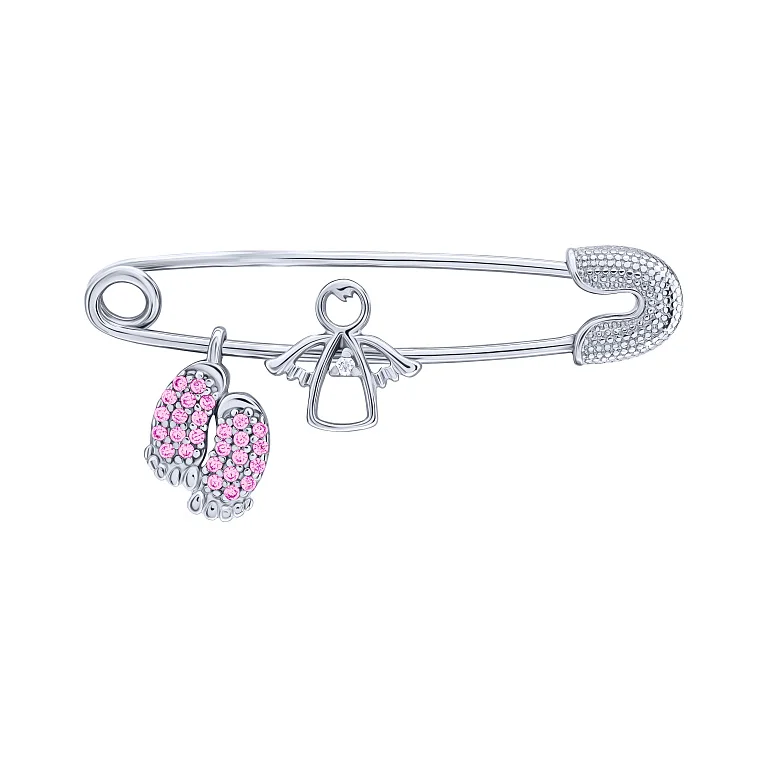 Серебряная булавка "Ангел" с фианитами - 2090489