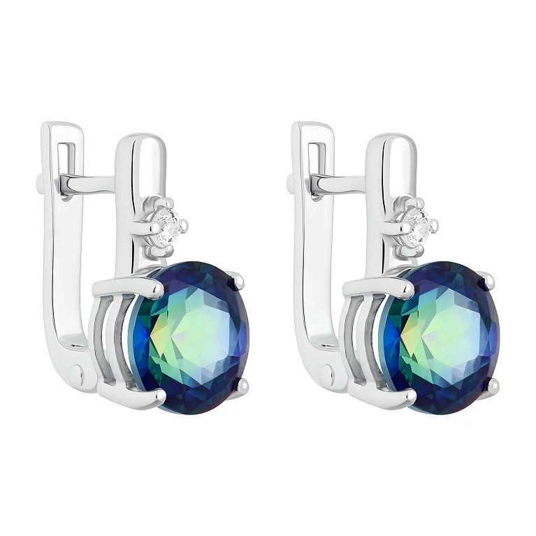 Срібні сережки з топазом містік і фіанітом - 2146219