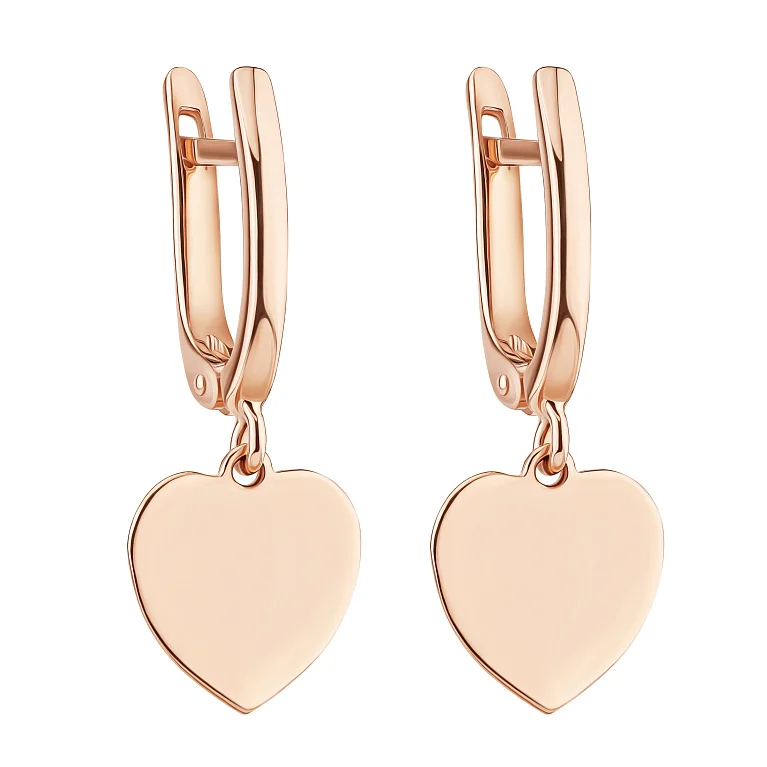 Сережки с подвесами "Сердечко" в красном золоте - 2130750 Сережки с подвесами "Сердечко" в красном золоте - 2130750