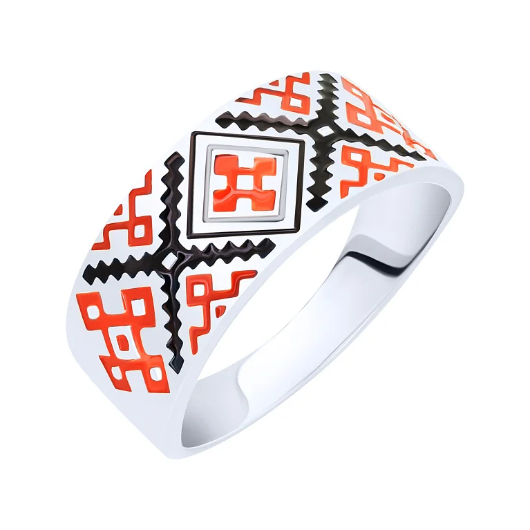 Серебряное кольцо с украинским орнаментом и эмалью - 2142495