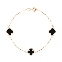 Браслет из красного золота с агатом "Клевер" плетение якорь - 367458