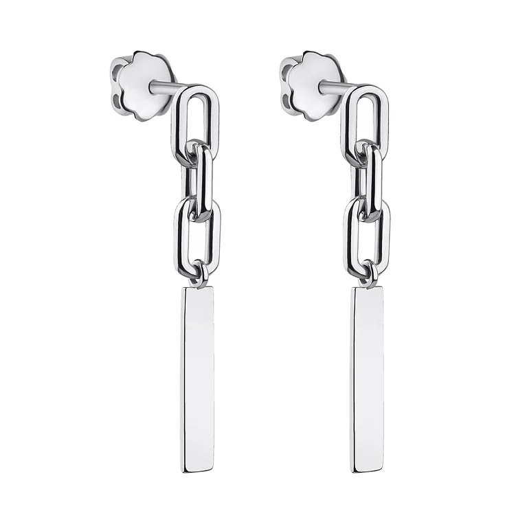 Срібні сережки-гвоздики з підвісами "Ланцюг". Артикул 7518/20295р: ціна, відгуки, фото – купити в інтернет-магазині AURUM